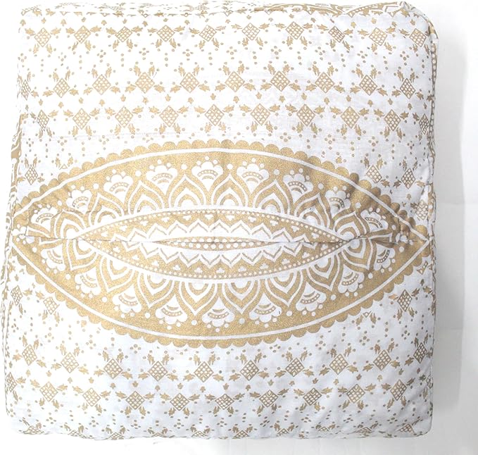 CRAFT KALA 24" Square Large Hippie Mandala Meditation Floor Ottoman Pillow Cushion Pouf Cover Square Poufs Bohemian Circle Floor Cushion Case Outdoor Fireplace Living Room Decor Cover Golden Ombre