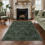 GENIMO 5x7 Area Rug for Living Room, Washable Vintage Floral Low-Pile Non-Slip Carpet for Bedroom Dining Room, Stain Resistant Botanical Accent Rug (Dark Green)