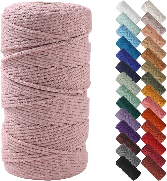 NOANTA Dusty Pink Macrame Cord 3mm x 220yards, Colored Macrame Rope Cotton Rope Macrame Yarn, Colorful Cotton Craft Cord for Wall Hanging, Plant Hangers, Crafts, Knitting