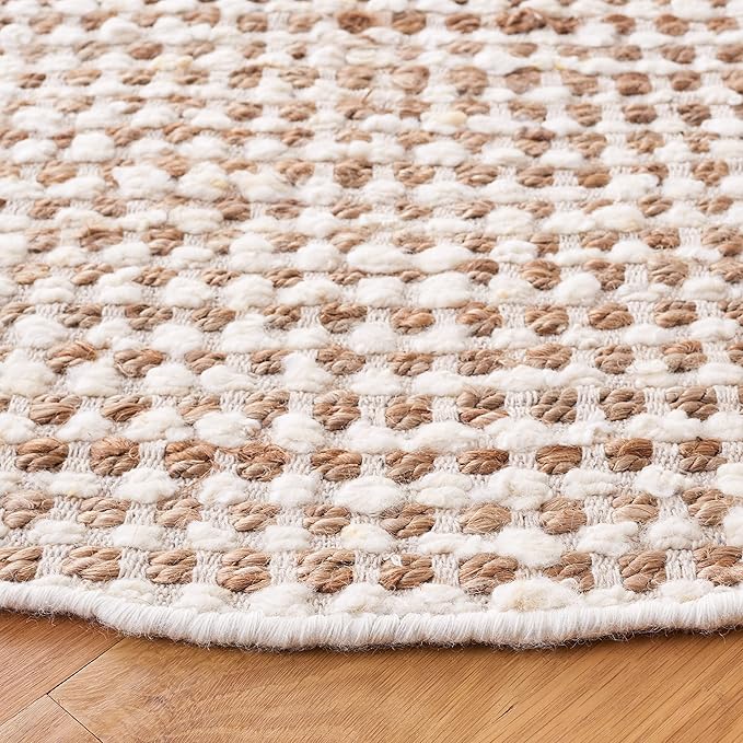 SAFAVIEH Natura Collection Area Rug - 6' Round, Beige & Ivory, Handmade Flat Weave Wool & Jute, Ideal for High Traffic Areas in Living Room, Bedroom (NAT349B)