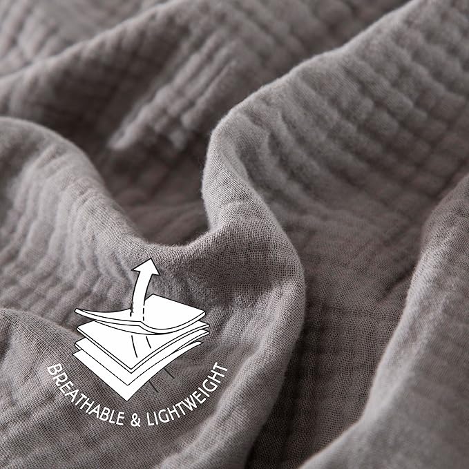 KyraHome 100% Cotton Throw Blanket for Couch, 60"x80" Large Muslin Blankets for Adults, Toddler, Plant-Dyed, Breathable Cozy Lightweight Fall Blanket, Picnic, Travel, All Season, Dark Grey