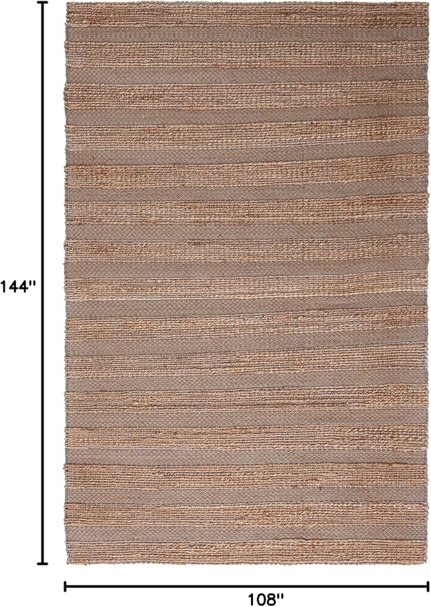 SAFAVIEH Natural Fiber Collection Area Rug - 9' x 12', Grey & Natural, Handmade Boho Farmhouse Rustic Jute & Cotton Jute, Ideal for High Traffic Areas in Living Room, Bedroom (NFB654F)