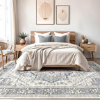 Washable Rug 8x10 Area Rugs: Boho Vintage Distressed Oriental Medallion Neutral Thin Large Rug Carpet for Living Room Bedroom Dining Room Home Office Decor - Light Blue