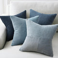 Topfinel Blue Pillow Covers 18 x 18,Western Velvet Blue Gray Throw Pillow Covers Set of 4 with Striped Corduroy,Boho Soft Accent Pillowcases for Couch,Bed,Living Room Home Decor