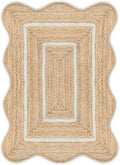 Wave Scalloped Natural Jute Rug Boho Jute Rug Entryway Runner Rug Farmhouse Scallop Rug, Off White (2'x3')