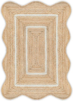 Wave Scalloped Natural Jute Rug Boho Jute Rug Entryway Runner Rug Farmhouse Scallop Rug, Off White (2'x3')