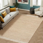 5' x 8' Jute & Wool Area Rug Handwoven Mini Check Pattern with 4-Inch Border – Natural Farmhouse Living Room, Dining & Bedroom Rug, Neutral Flatweave Indoor Décor (5' x 8')