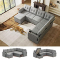 WLIVE 110'' Sectional Couches for Living Room, Pull Out Couch, U Shape 7 Seat Sleeper Sofa with Storage Chaise and Pillows, Removable Sofa Cover, Cups Holders, USB Charging Station, Grey