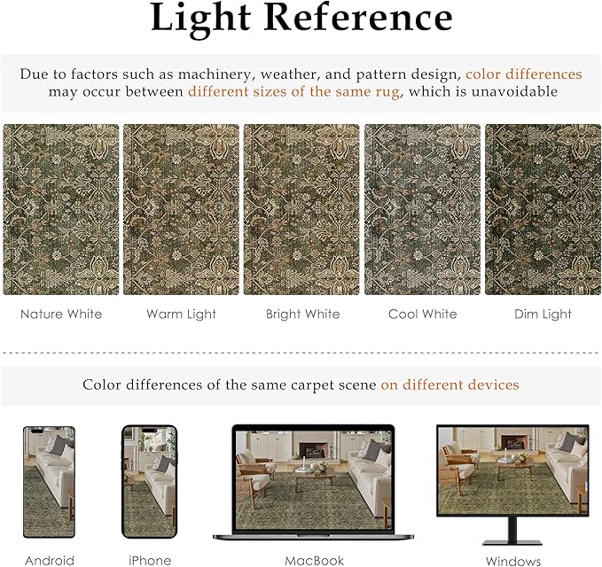 Area Rug 5x7 Green Brown Washable Vintage Living Room Carpetb Traditional Distressed Bedroom Indoor Soft Non Slip Large Rug Retro Thin Low Pile Floor Cover for Office Dining Room