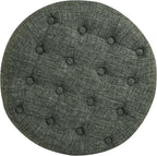 Homepop Home Decor | Upholstered Round Tufted Foot Rest Ottoman | Ottoman with Storage for Living Room & Bedroom | Decorative Home Furniture, Green Clover Fabric