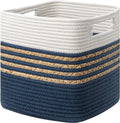 UBBCARE Storage Cubes 11 X 10.5 X 10.5 in, Water Hyacinth Storage Bins for shelves, Toys, Book, Storage Baskets with Handles, Cotton Rope Woven Baskets for Organizing, Navy Blue
