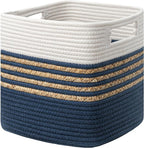 UBBCARE Storage Cubes 11 X 10.5 X 10.5 in, Water Hyacinth Storage Bins for shelves, Toys, Book, Storage Baskets with Handles, Cotton Rope Woven Baskets for Organizing, Navy Blue