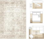 FMFUNCTEX 4x6 Washable Area Rug Neutral Vintage Beige Non Slip Low Pile Traditional Indoor Carpet for Living Room Bedroom Soft Retro Floral Mat Throw Rug for Dining Office Kitchen Dorm Entryway