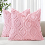 decorUhome Cozy Textured Euro Sham Throw Pillow Covers 24x24 Inch Set of 2, Soft Plush Faux Wool Light Pink Accent Couch Pillow Covers for Modern Farmhouse Sofa Bed Living Room