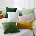 decorUhome Chenille Moss Green Spring Euro Sham Throw Pillow Covers 22x22 Inch Set of 2, Decorative Soft Couch Pillow Covers Solid Dyed Accent Farmhouse Neutral Square Pillow Cases for Sofa