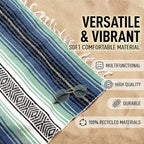 Hydration Nation Authentic Large Handwoven Mexican Blanket - Soft Yoga- Durable Serape- Lightweight Falsa, Beach, Camping, Picnic, Outdoor Blanket 70"x50" - Arctic