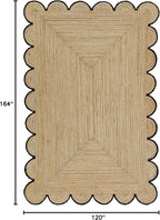 Scalloped Natural Jute Area Rug, Black Trim, 10'x14'