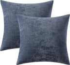 MIULEE Pack of 2 Blue Decorative Pillow Covers 18x18 Inch Soft Chenille Couch Throw Pillows Farmhouse Cushion Covers for Home Decor Sofa Bedroom Living Room