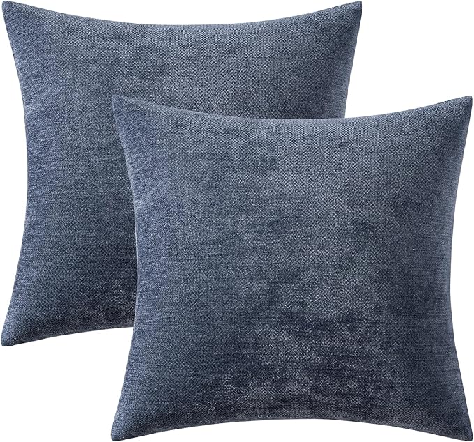 MIULEE Pack of 2 Blue Decorative Pillow Covers 16x16 Inch Soft Chenille Couch Throw Pillows Farmhouse Cushion Covers for Home Decor Sofa Bedroom Living Room