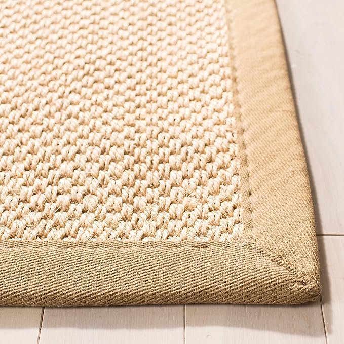 SAFAVIEH Area Rug 8' Square - Natural Fiber Collection - Maize & Linen Color, Sisal, Woven Design with Border (NF141B)