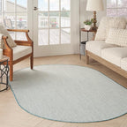 Nourison Home Courtyard Ivory Aqua 5' x 8' Oval Area Rug - Easy Clean, Non Shedding, Bed Room, Living Room, Dining Room, Kitchen (5' x 8' Oval)
