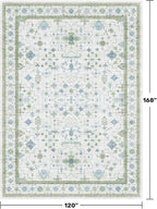 Oriental 10x14 Rug Living Room - Washable Oushak Boho Extra Large for Bedroom Non Slip Soft Faux Wool Carpet for Dining Room Playroom - Cream Blue and Green Floral Rug