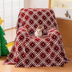Reversible Couch Cover Blanket, Christmas Couch Cover, Chenille Sofa Covers Blanket, Christmas Sofa Covers Washable, 71"×71" Couch Covers for Recliner & Chair (1PC, Red, Single Seater)