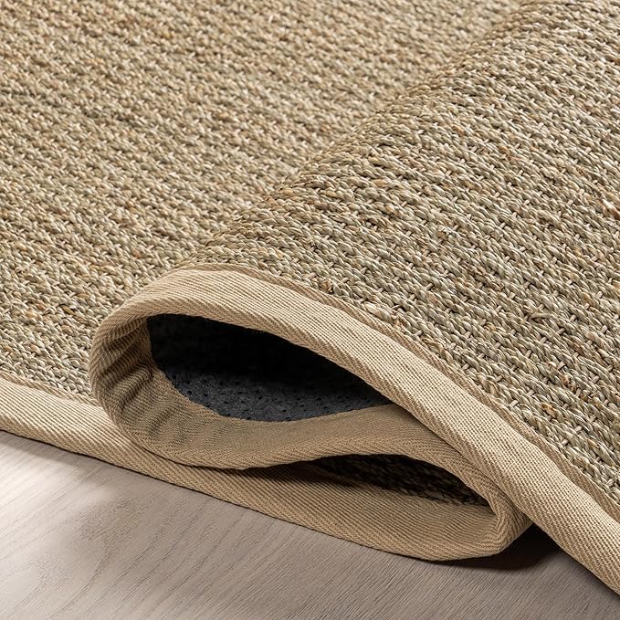 nuLOOM 2x12 Elijah Seagrass Area Rug, Beige, Solid Farmhouse Style, Cotton Bordered, Basketweave, Natural Fiber, For Bedroom, Dining Room, Living Room, Hallway, Office, Kitchen, Entryway
