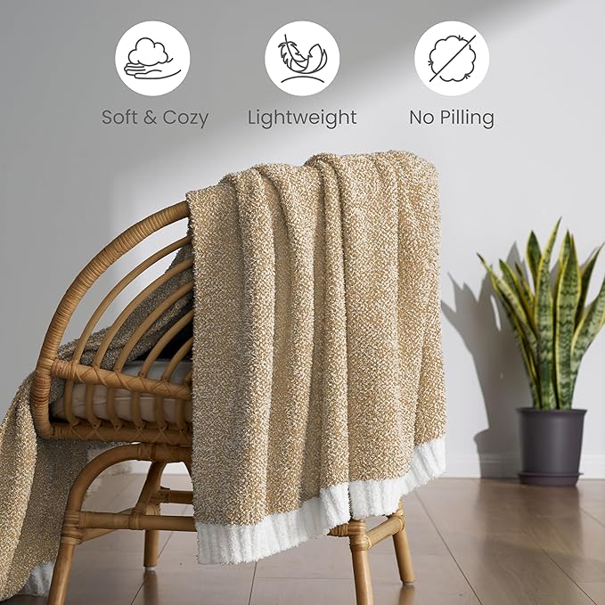 Joiedomi Throw Blanket for Couch Bed, Light Camel Knitted Blankets Gifts for Women Mom Girls, Cozy Cute Soft Throw Home Room Decor Aesthetic for Women Mothers Birthday Gifts 50x60 Inches