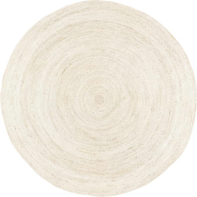 nuLOOM 4 Round Rigo Jute Hand Woven Area Rug, Off White, Solid Farmhouse Design, Natural Fiber, For Bedroom, Living Room, Dining Room, Hallway, Office, Kitchen, Entryway