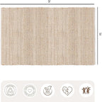 · REDEARTH · Jute Cotton Area Rug - 6'x9' Rectangular Rug, Sustainable Handwoven, Non-Shedding, Soft & Durable – Reversible, Neutral Tones for Home Décor in Living Room, Dining Room, Bedroom