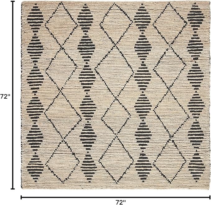 SAFAVIEH Bohemian Collection Area Rug - 6' Square, Beige & Black, Handmade Moroccan Tribal Jute, Ideal for High Traffic Areas in Living Room, Bedroom (BOH703Z)
