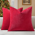 decorUhome Chenille Christmas Red Throw Pillow Covers 18x18 Inch Set of 2, Decorative Soft Couch Pillow Covers Solid Dyed Accent Farmhouse Neutral Square Pillow Cases for Sofa Bed Living Room