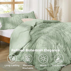 Bedsure Tufted Boho Comforter Set California King - Sage Green Boho Bed Set, GentleSoft™ 3 Pieces Farmhouse Shabby Chic Embroidery Bedding, Gifts for Woman, Soft Jacquard Comforter for All Seasons