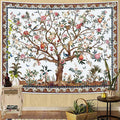 Faxdong Boho Tree of LIfe Tapestry, Vintage Flower Leaves Birds Plant Animal Pattern Tapestries, Retro Indian Bohemian Aesthetic Wall Hanging White 36×48 inch