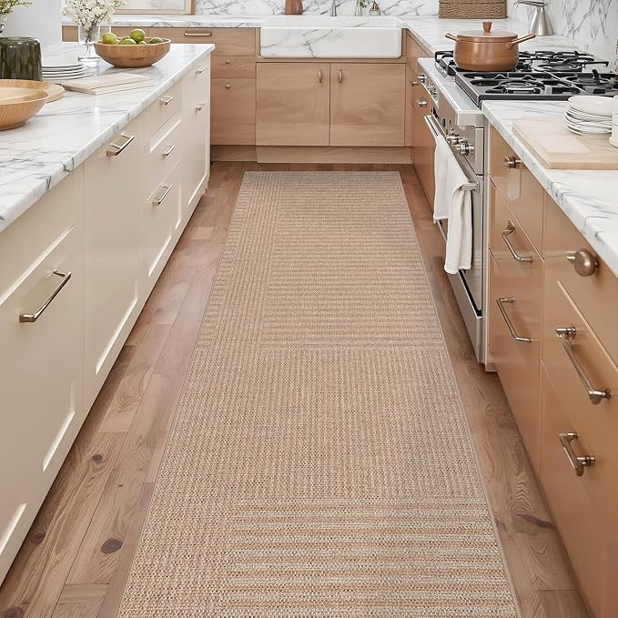 Easy Jute Rug 2.5x8: Indoor Outdoor Natural Boho Area Rugs for Hallway Patio Non Slip - Farmhouse Neutral Contemporary Carpet Mat for Entryway Kitchen Laundry Room Bedroom Washable
