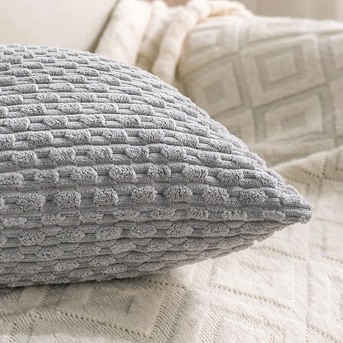 Set of 4 Grey Decorative Throw Pillow Covers 22x22 Inch Corduroy Pillow Covers for Bed Couch Sofa Living Room Soft Square Cushion Cases