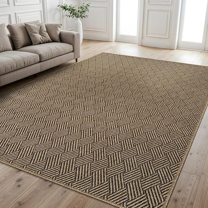 Easy Jute Rugs 4x6 Herringbone Natural Color Living Room Indoor Outdoor Area Rug for Patio and Kitchen Rug High Traffic Washable Easy to Clean Solid Boho Woven Design Carpet (4 x 6)