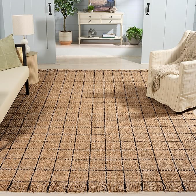 SAFAVIEH Area Rug 8x10 - Natural Fiber Collection - Large - Natural & Black, Handmade Jute, Ideal for Living Room, Bedroom, Dining Space (NF602Z)