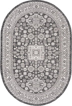 Rugs.com Outdoor Aztec Collection Rug – 5' x 8' Oval Charcoal Gray Flatweave Rug Perfect for Living Rooms, Large Dining Rooms, Open Floorplans