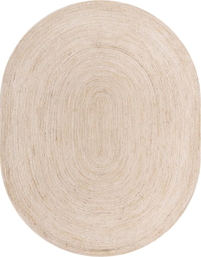 Unique Loom Braided Jute Collection Area Rug - Dhaka (7' 10" x 10' Oval, White)