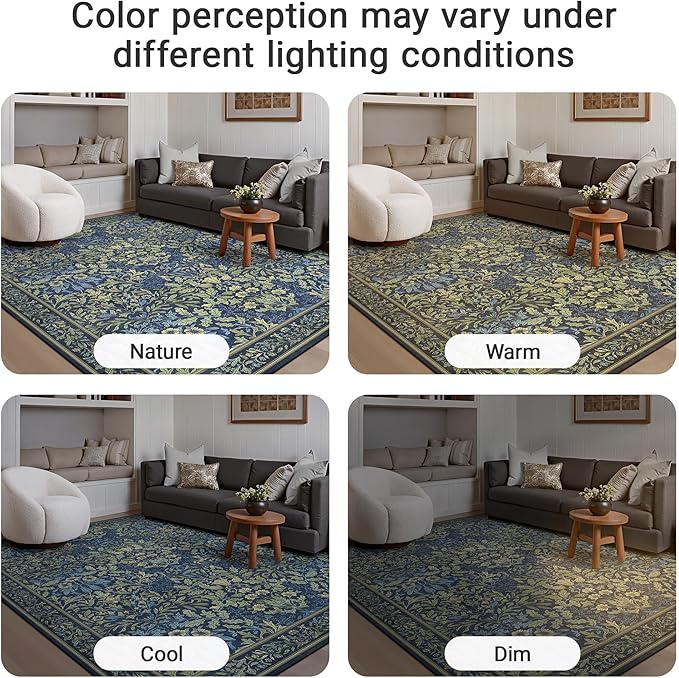 GENIMO Washable Small Reversible Rug 2x3, Low-Pile Non-Slip Kitchen Mat, Small Entryway Rug for Front Door Entrance, Hallway, Bathroom, Vintage Boho Floral Indoor Decor, Beige/Navy