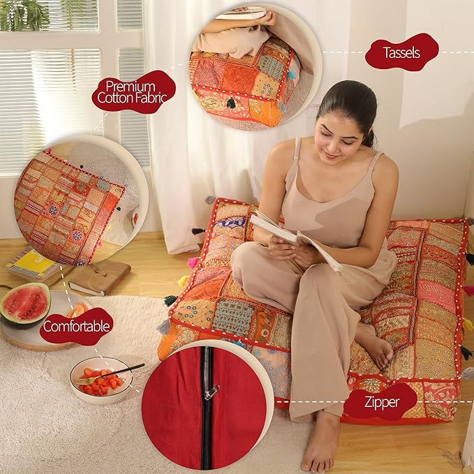 THE ART BOX 35" X 35" Large Boxed Shaped Premium Hypoallergenic Square Stuffer Best for Meditation Floor Pillow Cover, Mandala Ottoman Cushion Cover, Dog Beds, Lounger, Pet Beds