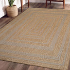 Beverly Rug Easy Jute Framed Border Rug 9x12 Washable Large Indoor Outdoor Area Rugs for Living Dining Room Patio Office Stain Resistant Non Shedding Casual Indoor Outside Carpet 9 x 12 Natural