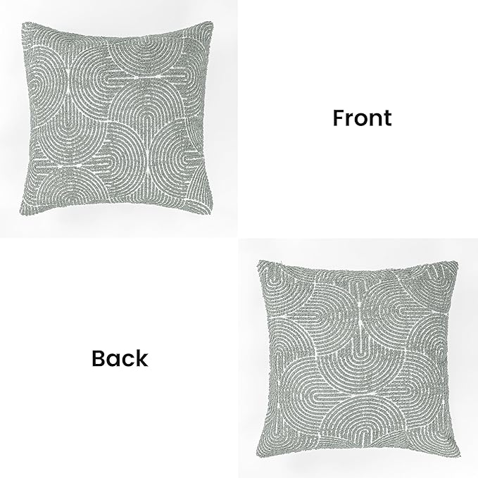 AELS Boho Decorative Textured Throw Pillow Covers 20x20, Organic Modern Mid Century Rainbow Tufted Pillow Case, Farmhouse Rustic Geometric Woven Cushion Case for Bed Couch Sofa, Slate Pale Blue Gray