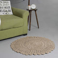 Jute Hand Crochet Rug, Natural - 3 Feet Round, Non Slip Decorative Small Area Rugs for Bedroom, Kitchen, Living Room, Nursery | Farmhouse Accent Scalloped Rustic Door Mat for Patio Décor