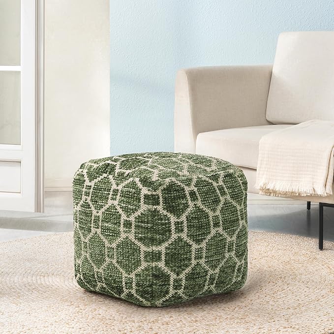 Anji Mountain Pouf Ottoman Foot Rest, Handmade Ottoman Pouf, Comfortable Foot Stool, Decorative Floor Seating for Living Room Decor, Bedroom & Home Décor Accent - Green