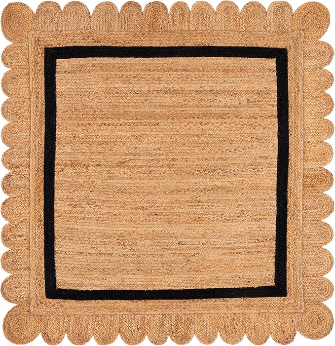 SAFAVIEH Natural Fiber Collection Area Rug - 6' Square, Natural & Black, Handmade Jute, Ideal for Living Room, Bedroom, Dining Space (NF896Z)