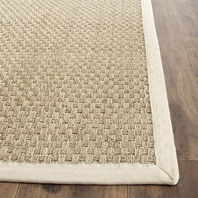 SAFAVIEH Area Rug 8x10 - Natural Fiber Collection - Large - Natural & Ivory, Seagrass, Basketweave Pattern with Border (NF114J)