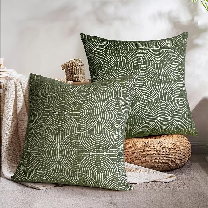 AELS Boho Decorative Textured Throw Pillow Covers 26x26, Modern Mid Century Rainbow Tufted Pillow Case, Farmhouse Rustic Geometric Woven Cushion Case for Bed Couch Sofa, Olive Green